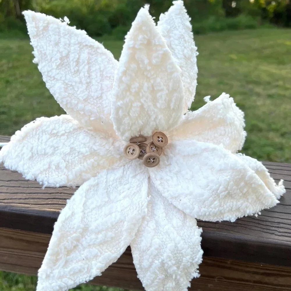 22 inch Winter Chalet White Poinsettia with Buttons Christmas Tree Accent Decor